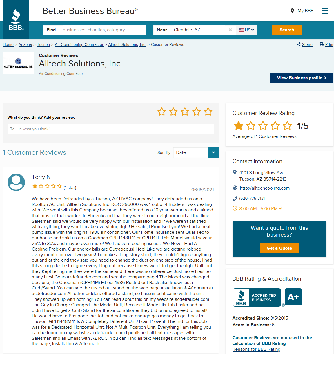 BBB Complaint
