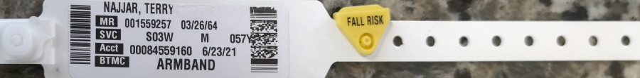 Hospital Wrist Band June 23 2021